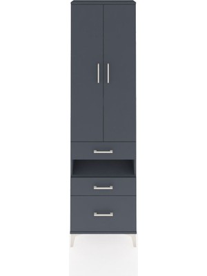 Arges Dolap 4 Raflı 3 Çekmeceli 2 Kapaklı 60X30X221 Antrasit-Antrasit