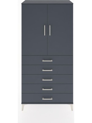 Hyperion Dolap Tek Raflı 5 Çekmeceli Tek Askılı 88X44X182 Antrasit-Antrasit