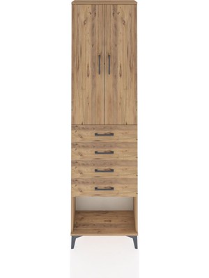 Arges Dolap 2 Raflı 4 Çekmeceli Tek Askılı 60X30X221 Çam-Çam