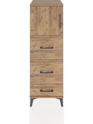 Hyperion Dolap Tek Raflı 3 Çekmeceli Tek Kapaklı 44X44X134 Çam-Çam