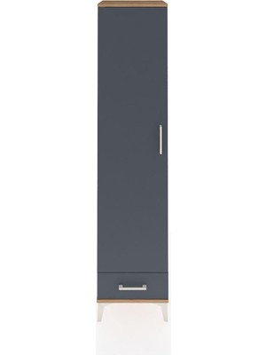 Hyperion Dolap 5 Raflı Tek Çekmeceli Tek Kapaklı 44X44X195 Çam-Antrasit