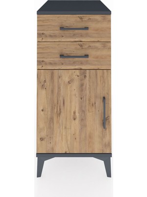 Kronos Komodin Tek Raflı 2 Çekmeceli Tek Kapaklı 44X59X96 Antrasit-Çam