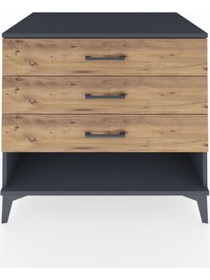Kronos Şifonyer 3 Çekmeceli 88X59X80 Antrasit-Çam