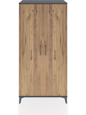 Hyperion Dolap 2 Raflı 2 Kapaklı Tek Askılı 88X44X182 Antrasit-Çam