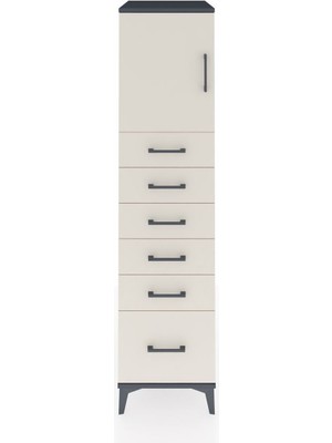 Kronos Dolap Tek Raflı 6 Çekmeceli Tek Kapaklı 44X59X182 Antrasit-Aytaşı