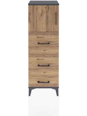 Arges Dolap Tek Raflı 3 Çekmeceli Tek Kapaklı 44X30X134 Antrasit-Çam