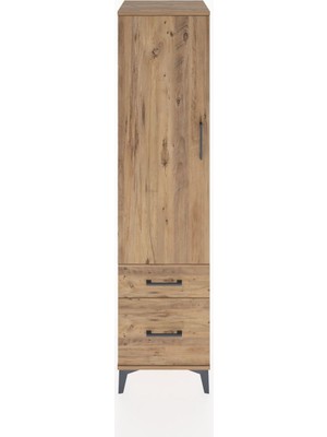 Hyperion Dolap 4 Raflı 2 Çekmeceli Tek Kapaklı 44X44X182 Çam-Çam