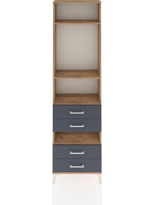 Arges Dolap 4 Raflı 4 Çekmeceli 60X30X221 Çam-Antrasit