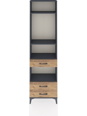 Arges Dolap 4 Raflı 3 Çekmeceli 60X30X221 Antrasit-Çam