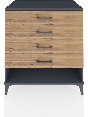 Dienni Kronos 4 Çekmeceli Şifonyer Antrasit-Çam Suntalam Materyal 88X59X96 Boyutları ile Fonksiyonel