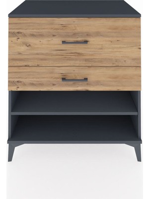 Kronos Şifonyer Tek Raflı 2 Çekmeceli 88X59X96 Antrasit-Çam
