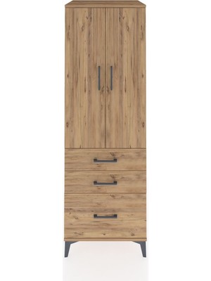 Kronos Dolap 2 Raflı 3 Çekmeceli 2 Kapaklı 60X59X182 Çam-Çam