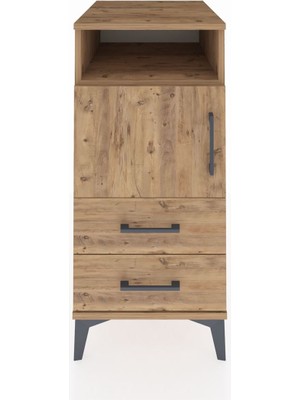 Kronos Komodin 2 Raflı 2 Çekmeceli Tek Kapaklı 44X59X96 Çam-Çam