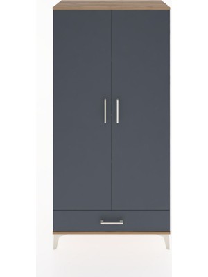 Hyperion Dolap 4 Raflı Tek Çekmeceli 2 Kapaklı 88X44X182 Çam-Antrasit