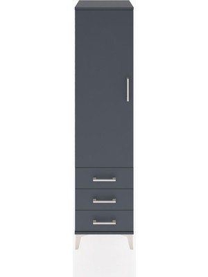 Hyperion Dolap 2 Raflı 3 Çekmeceli Tek Kapaklı 44X44X182 Antrasit-Antrasit