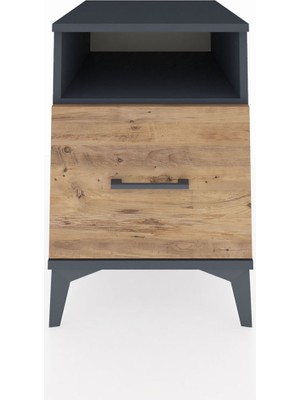 Kronos Komodin Tek Raflı Tek Çekmeceli 44X59X64 Antrasit-Çam