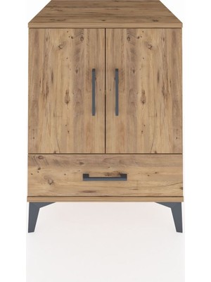 Kronos Komodin 2 Raflı Tek Çekmeceli 2 Kapaklı 60X59X80 Çam-Çam
