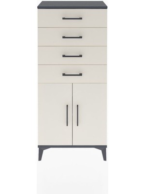 Arges Dolap Tek Raflı 4 Çekmeceli 2 Kapaklı 60X30X134 Antrasit-Aytaşı