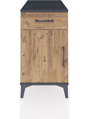 Kronos Komodin Tek Raflı Tek Çekmeceli Tek Kapaklı 44X59X80 Antrasit-Çam