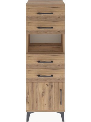 Arges Dolap Tek Raflı 4 Çekmeceli Tek Kapaklı 44X30X134 Çam-Çam