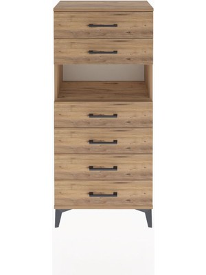 Arges Dolap Tek Raflı 6 Çekmeceli 60X30X134 Çam-Çam
