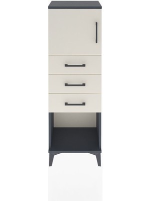 Arges Dolap Tek Raflı 3 Çekmeceli Tek Kapaklı 44X30X134 Antrasit-Aytaşı