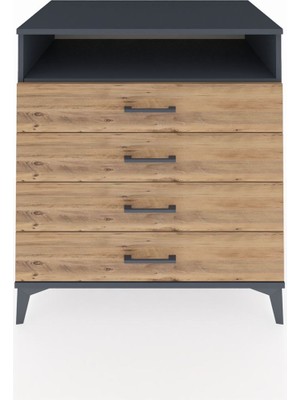Kronos Şifonyer Tek Raflı 4 Çekmeceli 88X59X96 Antrasit-Çam