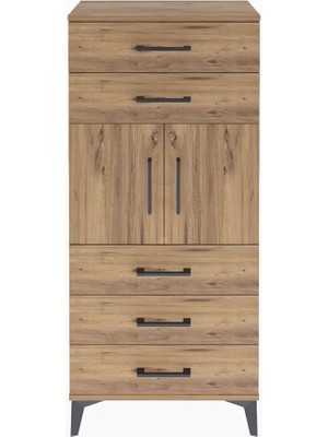 Arges Dolap Tek Raflı 5 Çekmeceli 2 Kapaklı 60X30X134 Çam-Çam