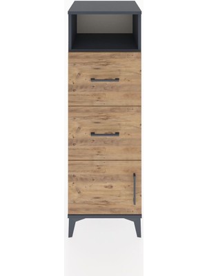 Hyperion Dolap Tek Raflı 2 Çekmeceli Tek Kapaklı 44X44X134 Antrasit-Çam