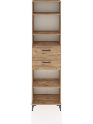 Arges Dolap 4 Raflı 2 Çekmeceli 60X30X221 Çam-Çam