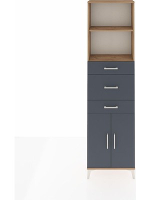 Arges Dolap 3 Raflı 3 Çekmeceli 2 Kapaklı 60X30X221 Çam-Antrasit