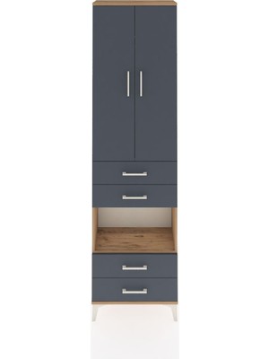 Arges Dolap 3 Raflı 4 Çekmeceli Tek Askılı 60X30X221 Çam-Antrasit
