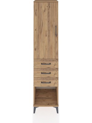 Hyperion Dolap 3 Raflı 3 Çekmeceli Tek Kapaklı 44X44X195 Çam-Çam