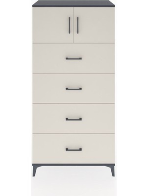 Hyperion Dolap Tek Raflı 4 Çekmeceli 2 Kapaklı 88X44X182 Antrasit-Aytaşı