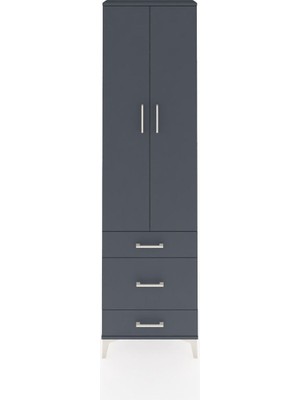 Arges Dolap 2 Raflı 3 Çekmeceli Tek Askılı 60X30X221 Antrasit-Antrasit