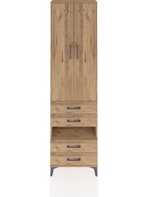 Arges Dolap 3 Raflı 4 Çekmeceli Tek Askılı 60X30X221 Çam-Çam