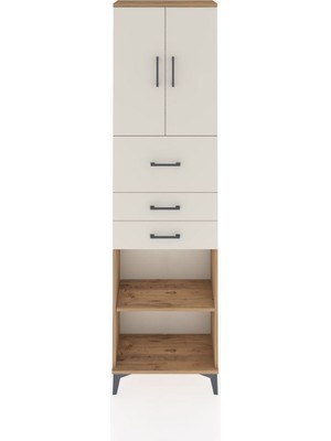 Arges Dolap 3 Raflı 3 Çekmeceli 2 Kapaklı 60X30X221 Çam-Aytaşı