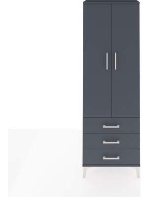 Arges Dolap 4 Raflı 3 Çekmeceli 2 Kapaklı 60X30X182 Antrasit-Antrasit