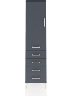 Arges Dolap Tek Raflı 5 Çekmeceli Tek Askılı 44X30X182 Antrasit-Antrasit