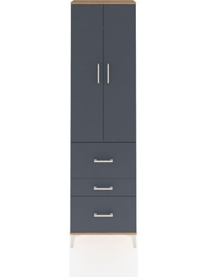 Arges Dolap 2 Raflı 3 Çekmeceli Tek Askılı 60X30X221 Çam-Antrasit