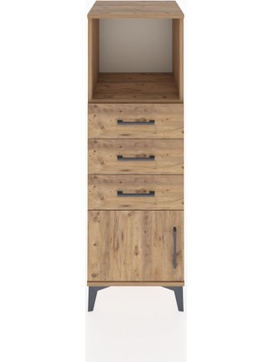 Hyperion Dolap Tek Raflı 3 Çekmeceli Tek Kapaklı 44X44X134 Çam-Çam