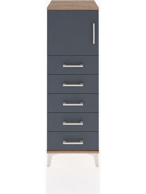 Hyperion Dolap Tek Raflı 5 Çekmeceli Tek Kapaklı 44X44X134 Çam-Antrasit
