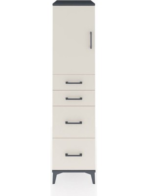 Kronos Dolap Tek Raflı 4 Çekmeceli Tek Kapaklı 44X59X182 Antrasit-Aytaşı