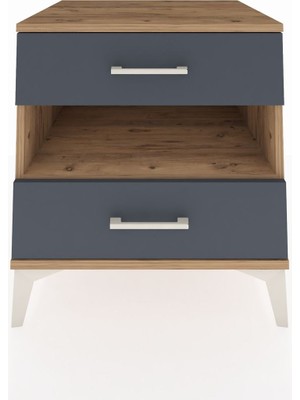 Kronos Komodin Tek Raflı 2 Çekmeceli 60X59X64 Çam-Antrasit