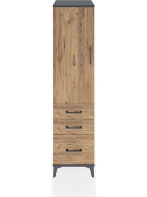 Hyperion Dolap 2 Raflı 3 Çekmeceli Tek Kapaklı 44X44X182 Antrasit-Çam