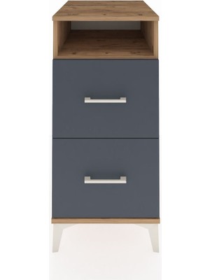 Kronos Komodin Tek Raflı 2 Çekmeceli 44X59X96 Çam-Antrasit