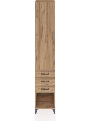 Hyperion Dolap 4 Raflı 3 Çekmeceli Tek Kapaklı 44X44X243 Çam-Çam