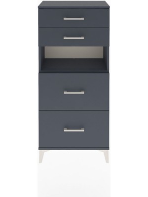 Arges Dolap Tek Raflı 4 Çekmeceli 60X30X134 Antrasit-Antrasit