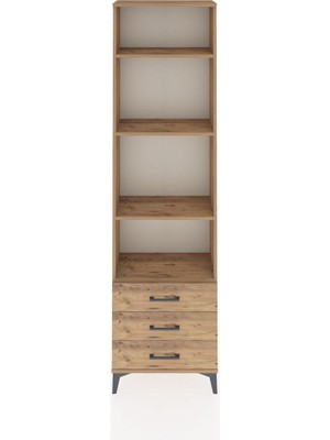 Arges Dolap 4 Raflı 3 Çekmeceli 60X30X221 Çam-Çam