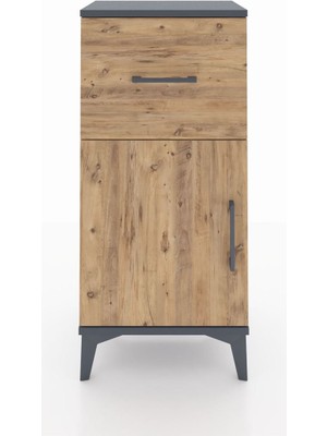 Arges Komodin Tek Raflı Tek Çekmeceli Tek Kapaklı 44X30X96 Antrasit-Çam